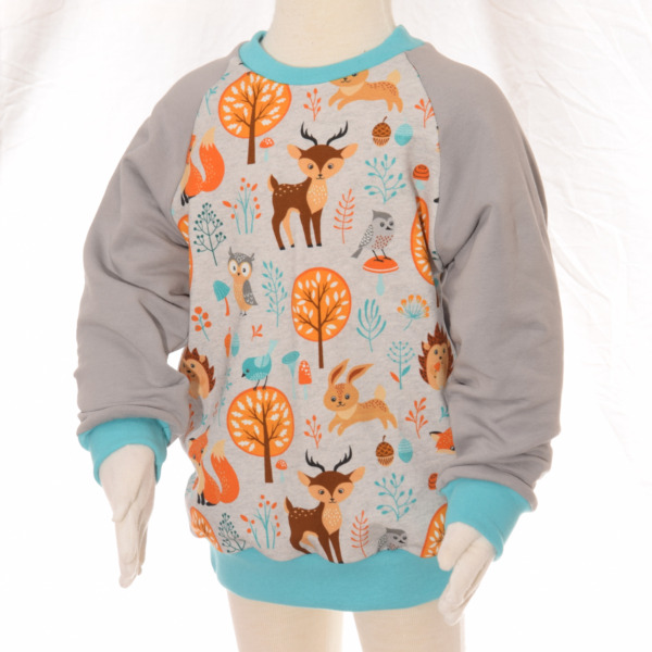 Sweatpullover Raglanpullover "Waldtiere hellgrau"