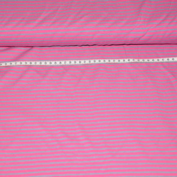 Baumwolljersey Pink-Grau gestreift